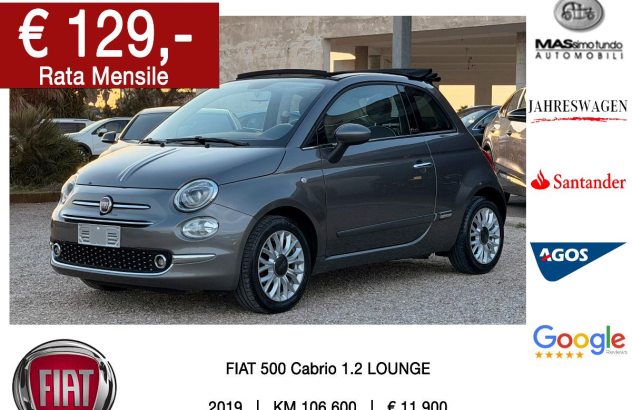 FIAT 500 C 1.2 Lounge Benzina 2019