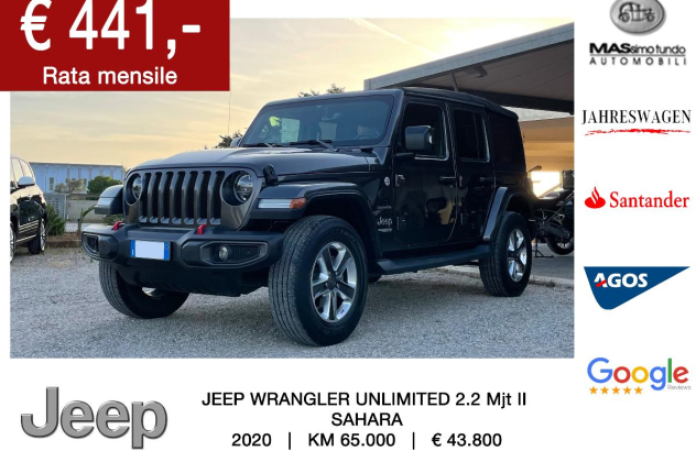 JEEP Wrangler Unlimited 2.2 Mjt II Sahara Diesel 2019