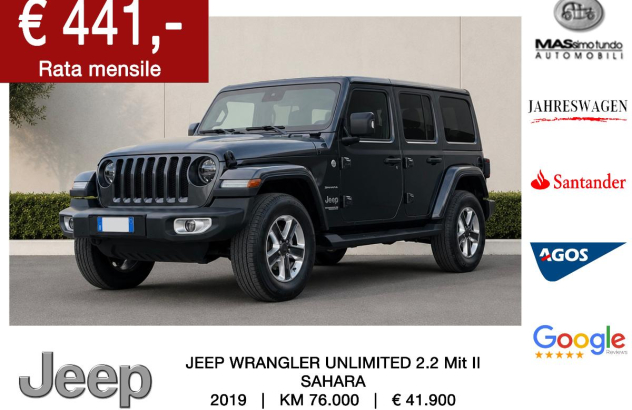 JEEP Wrangler Unlimited 2.2 Mjt II Sahara Diesel 2019